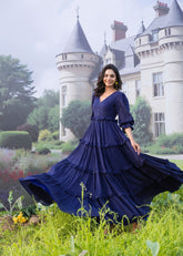 Midnight Ruffle Mul Cotton Maxi Gown Dress